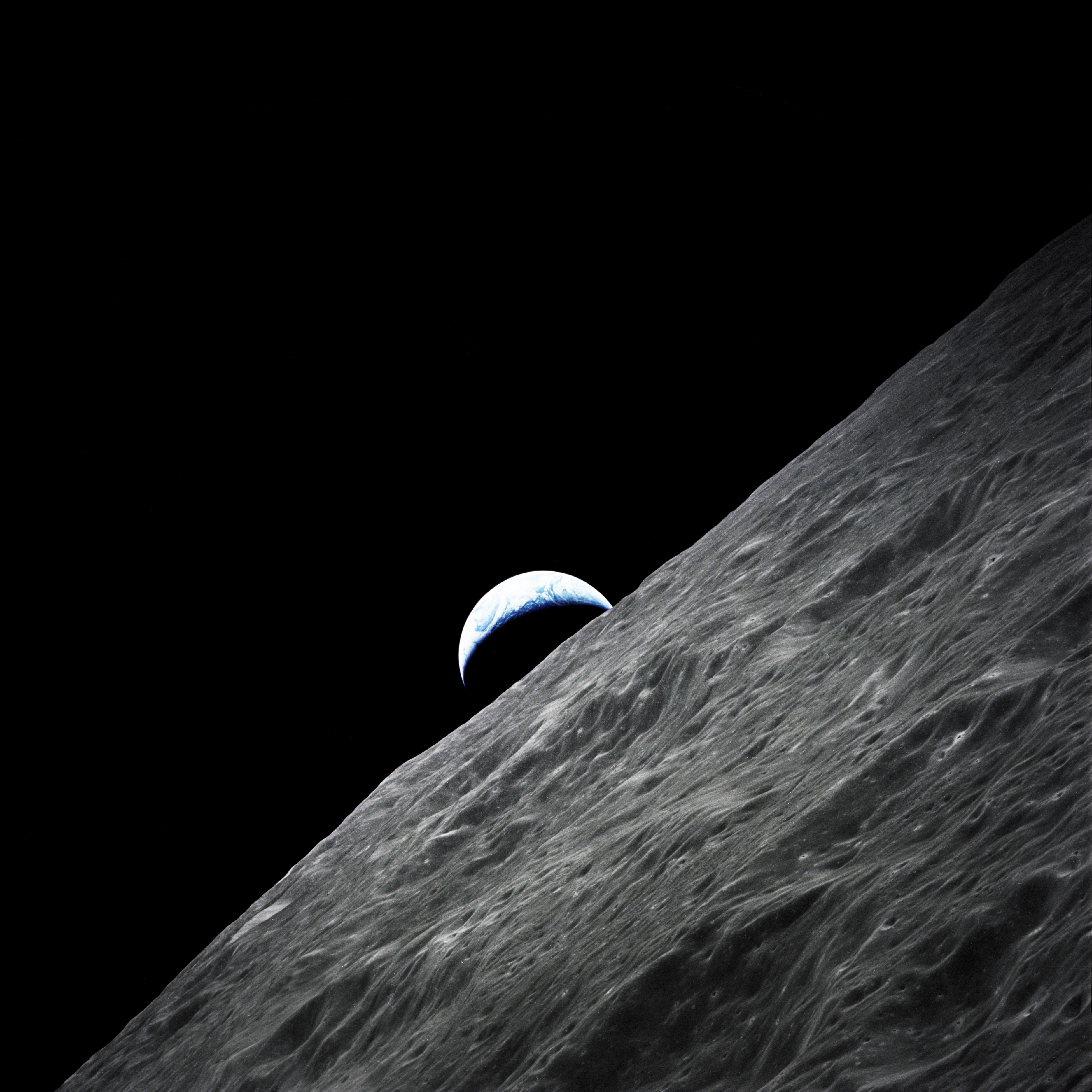 Picture of Earth in a crescent shape taken from Moon